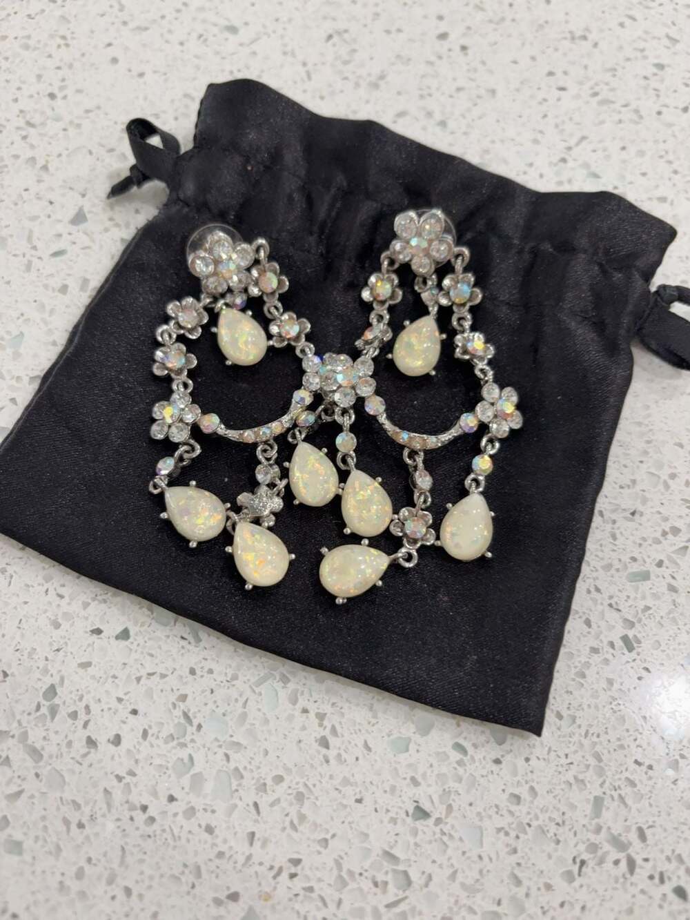 Kate Spade Crystal and Faux Opal Flower Chandelier Earrings